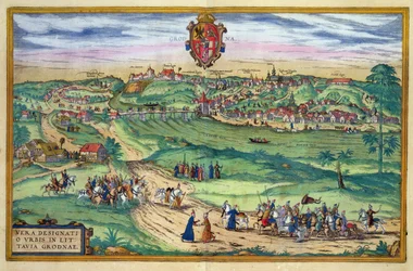 Plán města Grodno, z „Civitates Orbis Terrarum“ od Georga Brauna (1541-1622) a Franse Hogenberga (1535-90), kolem 1572