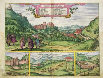 Pohled na Alhambru, z „Civitates Orbis Terrarum“ od Georga Brauna (1541-1622) a Franse Hogenberga (1535-90), 1564