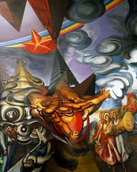 Freska od Jose Clemente Orozca (1883-1949) na stropě Auditorium nemocnice de la Raza v Mexico City, Mexiko