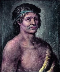 Portrét indiána z Patagonie, kresba vytvořená během expedice Alessandra Malaspiny v Jižní Americe, ca. 1791 (kresba)