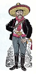 Mexická revoluce (1910-1920) - Salazar Amador Revoluční stoupenec Emiliana Zapaty - Xylografie od Jose Guadalupe Posady (1852-1913)