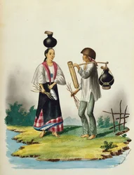 Manila a její okolí: Milksellers (akvarel s tělovou barvou)