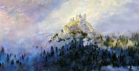 JJM znovu vytváří Friedrich-C-D: Ranní mlha v horách (panoráma)