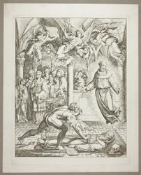 Zápas ďábla a svatého Františka z Assisi o duši Guida da Montefeltro, třetí deska z Danteho Hölle.