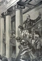 Anarchista Auguste Vaillant hází bombu