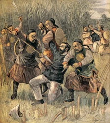 Dva francouzští důstojníci zabiti v Quang - Tcheou - Wan, prosinec 1899, na začátku boxerského povstání. Čína