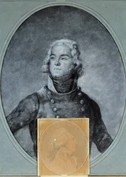 Portrét generála Louise Lazara Hoche (1768-1797). Dole portrét Anacharsise Clootse (1755-1794), poslance Národního konventu. 18. století. Versailles, Musée Lambinet