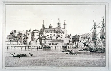 Jižní pohled na Tower of London s loděmi na řece Temži, 1795