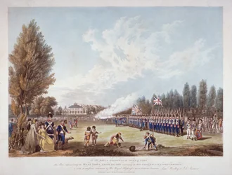 Asociace Hans-Town na cvičení v Knightsbridge, Londýn, 1799
