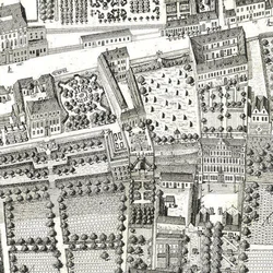 Detail mapy Vídně zobrazující 135 Alsergrund, kde Mozart a jeho rodina žili během roku 1788 (lept a rytina)