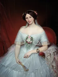 Portrét madame Pouchet. Je manželkou lékaře Archimèda Poucheta, přítele Gustava Flauberta. Obraz Josepha Courta (1797-1865), 1849. V. 0,97 x 1,3 m, Rouen, Musée des Beaux-Arts