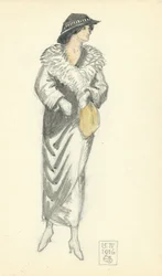 Módní dáma, 15.IV.1916, 1916 (pero & inkoust a wc na papíře)