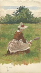 Žena sbírající plážovou trávu 1.VIII.1886, 1886 (tužka a wc na papíře)
