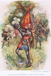 Eduard, Černý princ v bitvě u Crécy, ilustrace z „Dětských příběhů z anglických dějin“, kolem roku 1920