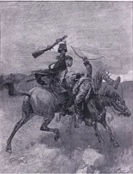 Srazí jednoho z nich z koně (litho)