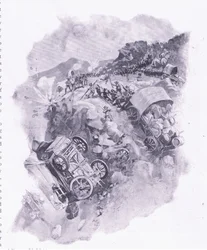 Búrové ničí své vozy u Spitzkopu, ilustrace z Po Pretorii: Guerilla War, 1902