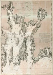Mapa Ipswichského zálivu a mysu Ann, atlantické pobřeží Severní Ameriky