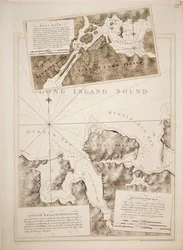 Mapa zálivů Oyster Bay a Huntington Bay, Long Island Sound