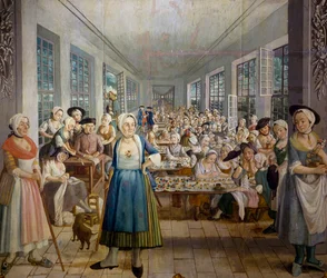 Textilní továrna bratří Wetterů v Orange, Provence v roce 1764, oddělení potisku látek, Joseph Maria Gabriel Rossetti, Francie
