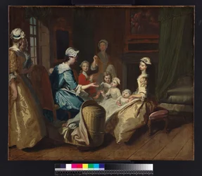 Pamela vypráví dětský příběh, z díla „Pamela: or Virtue Rewarded“ od Samuela Richardsona (1689-1761), vydaného roku 1740, kolem 1744