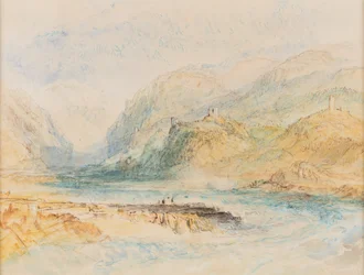 Švýcarské alpské údolí, asi 1843 (akvarel na papíře)