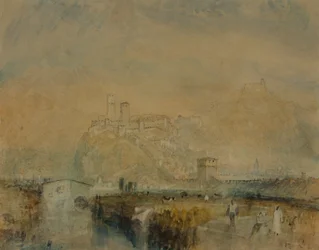Bellinzona č. 11, Švýcarsko, cca 1843 (akvarel, pero a inkoust a tělová barva přes stopy tužky na papíře)