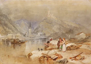 Berncastel na Mosele s ruinami Landshutu, kolem roku 1834