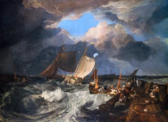 Molo v Calais s francouzskými poissardy se připravují na moře: připlouvající anglický balíček, 1803