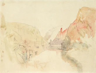 Hrad Traben-Trarbach na Mosele, kolem roku 1844 (tužka a akvarel na papíře)