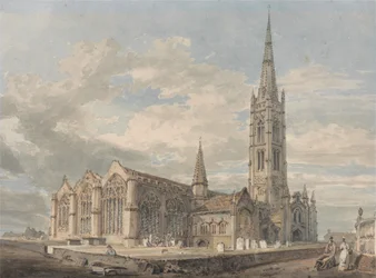Severovýchodní pohled na kostel v Granthamu, Lincolnshire