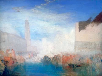 Benátky, Piazzetta s obřadem dóžete ženícího se za moře, c1835