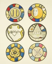 Vitráže v severních a východních oknech, severní transept St Mary Redcliffe (akvarel na papíře)