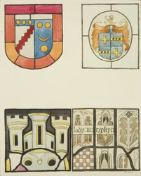 Vitráže v okně kaple tkalců v chrámovém kostele (akvarel na papíře)