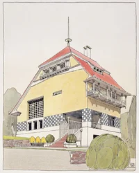 Studie pro Olbrichův dům, Darmstadt, z „Architektur von Olbrich“, publikovaná kolem roku 1904-14
