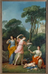 Mladé řecké ženy loučí květiny Spící láska Obraz Joseph Marie Vien (1716-1809) 1773 Ne. 3,35x1,94 m