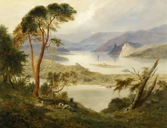 Oberwesel s hradem Schonburg, na Rýně, 1840