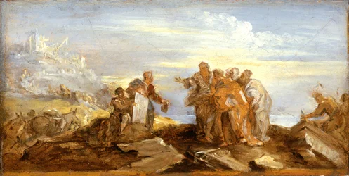 Scéna z antické historie, cca 1680-90 (olej, papír na plátně)