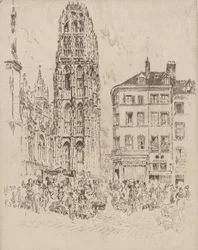 Květinový trh a máslová věž, Rouen, 1907.