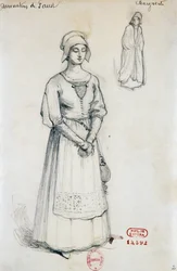 Kostým pro postavu Markéty ve Faustově prokletí od Hectora Berlioze, skica Joseph Porphyre Pinchon (1871-1953)
