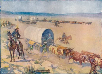 The Bullock-Waggons Woundly Over The Billowy Plains, c1908, c1920.