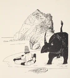Parsee začíná jíst svůj dort na Neobývaném ostrově, ilustrace z 