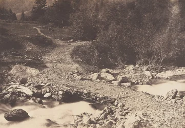 Břidlicový most pořízený na zpáteční cestě z Pařížského vodopádu, Luchon, 1853.