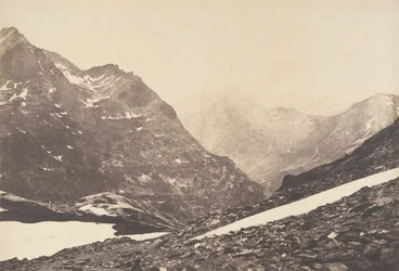 Pohled na část Maladetta a hory z vrcholu přístavu Vénasque, 1853.