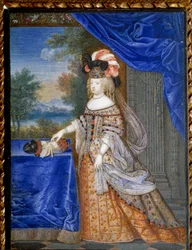 Portrét Marie Terezie Rakouské v polském kroji (1638 - 1683) francouzské královny. Švýcarský obraz od Wernera Josepha Le Jeuna (1637-1710)