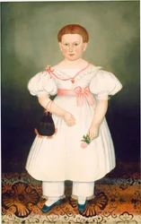 Dívka se síťkou a růží, asi 1840 (olej na plátně)
