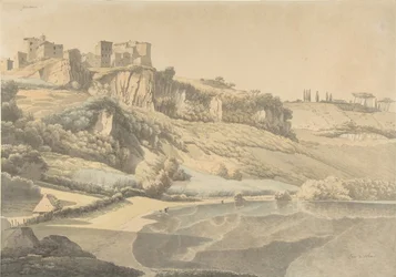 Genzano a jezero Nemi, počátek 19. století.