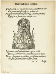 Matrona Belgica primaria (Belgická matrona prvního stupně) z Gynaeceum, sive Theatrum Mulierum, deska 53 z Dřevorytů z knih XVI. století