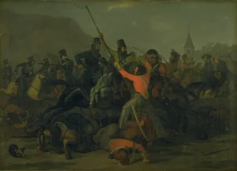 Pád plukovníka Bonckeho Bönnichsena 6. prosince 1813 během souboje mezi jutskými dragouny a kozáky