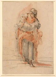 Kresba, Žena se dvěma dětmi, asi 1750