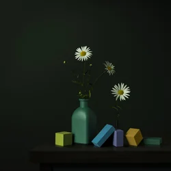 Váza s sedmikráskami – geometrické bloky